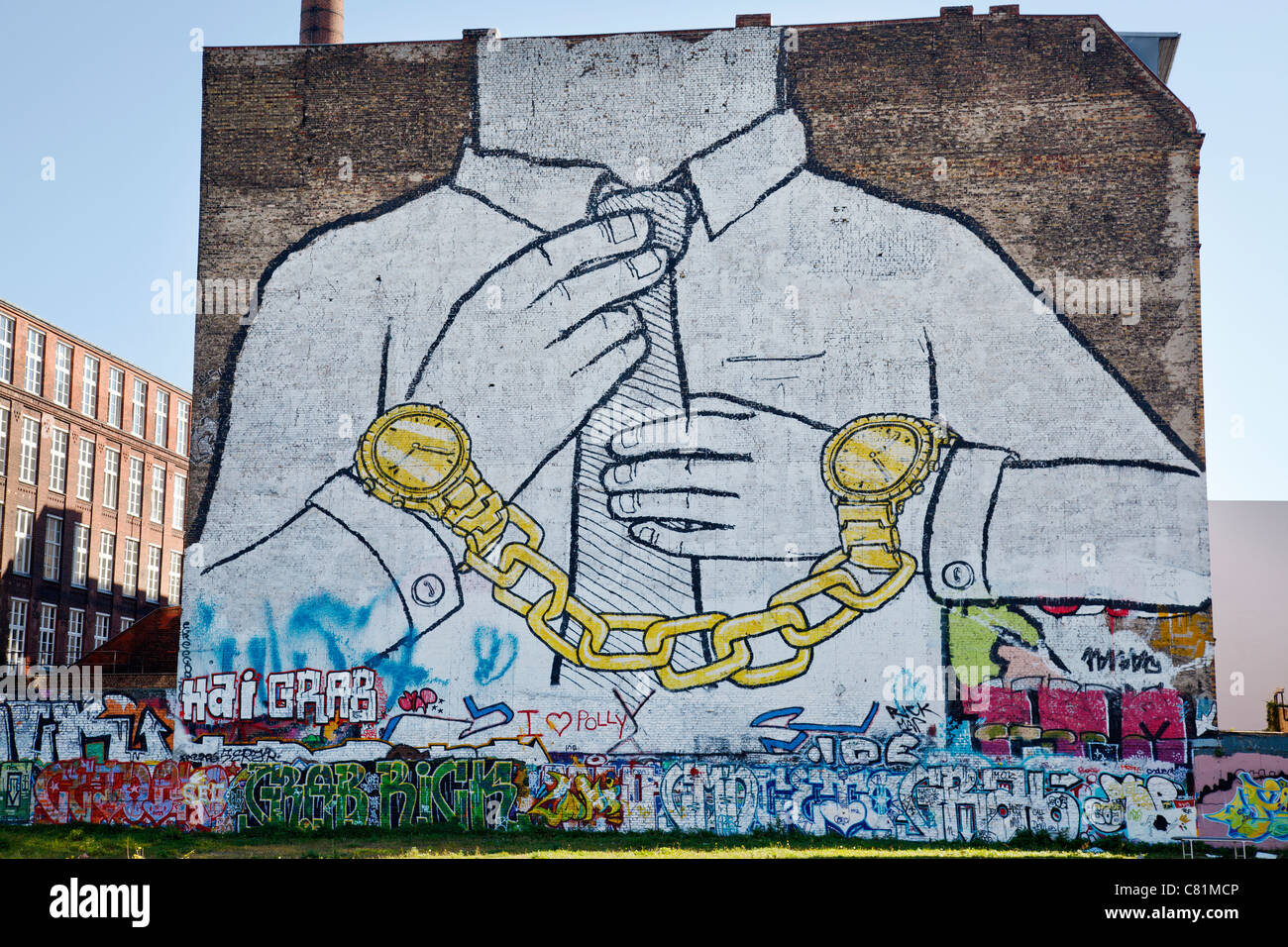 Graffiti von Blu in Cuvrystrasse, Berlin, Deutschland Stockfoto