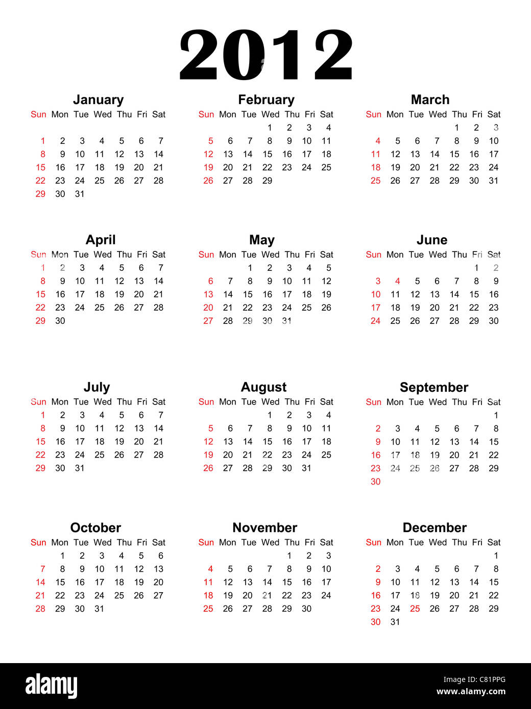 Voll 2012 Kalender Stockfoto