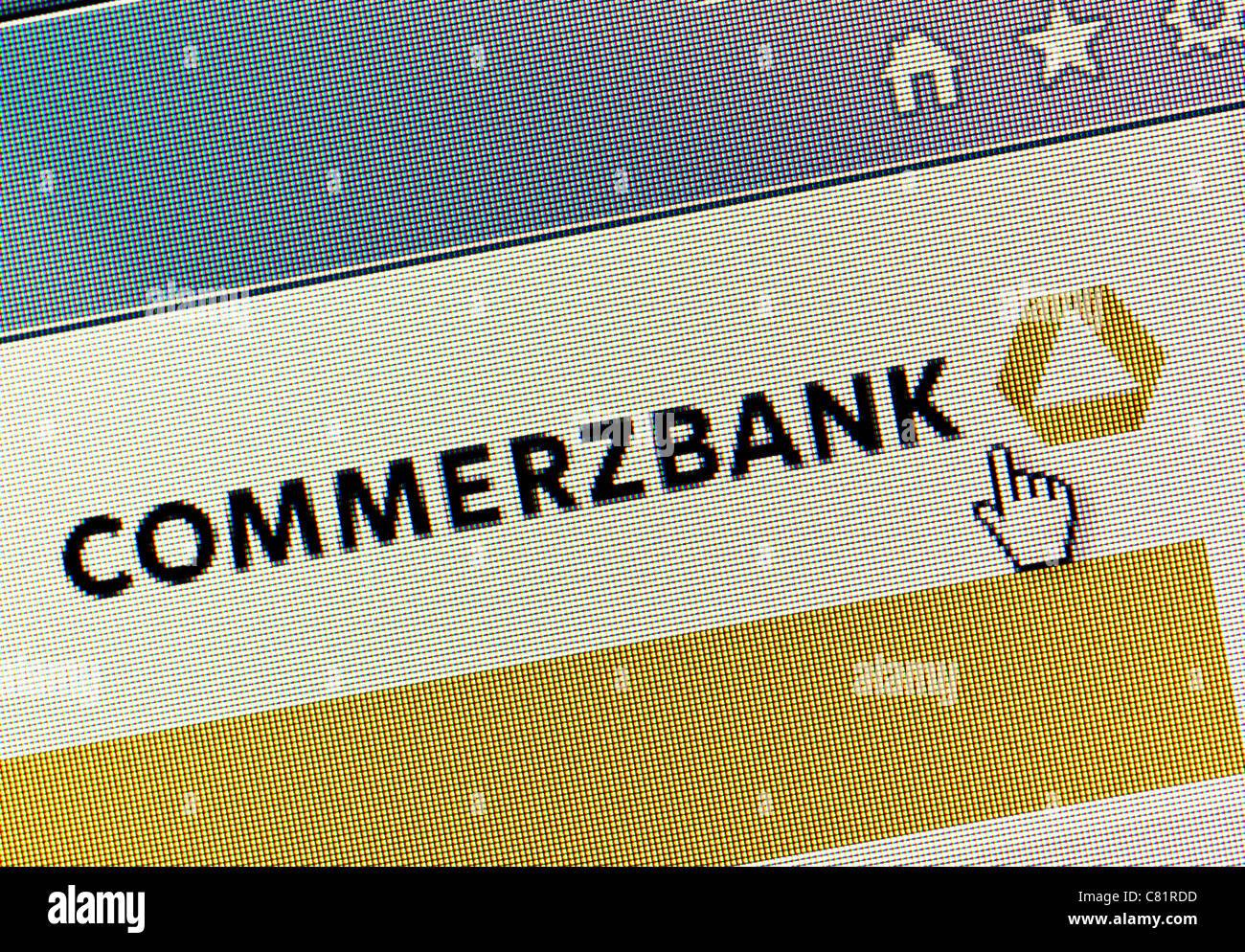 Commerzbank-Logo und Website hautnah Stockfoto