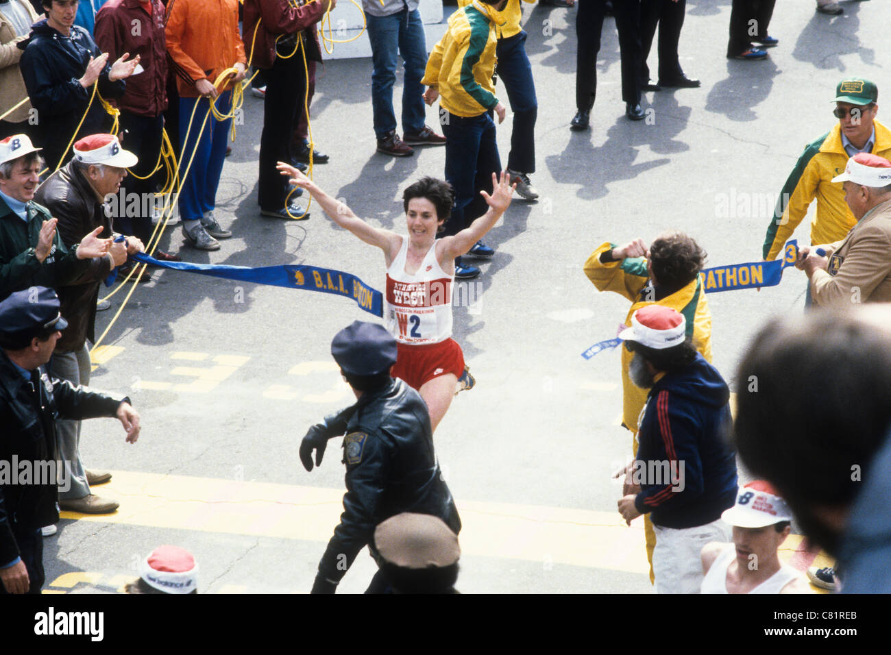 Joan Benoit gewann 1983 Boston Marathon Stockfoto