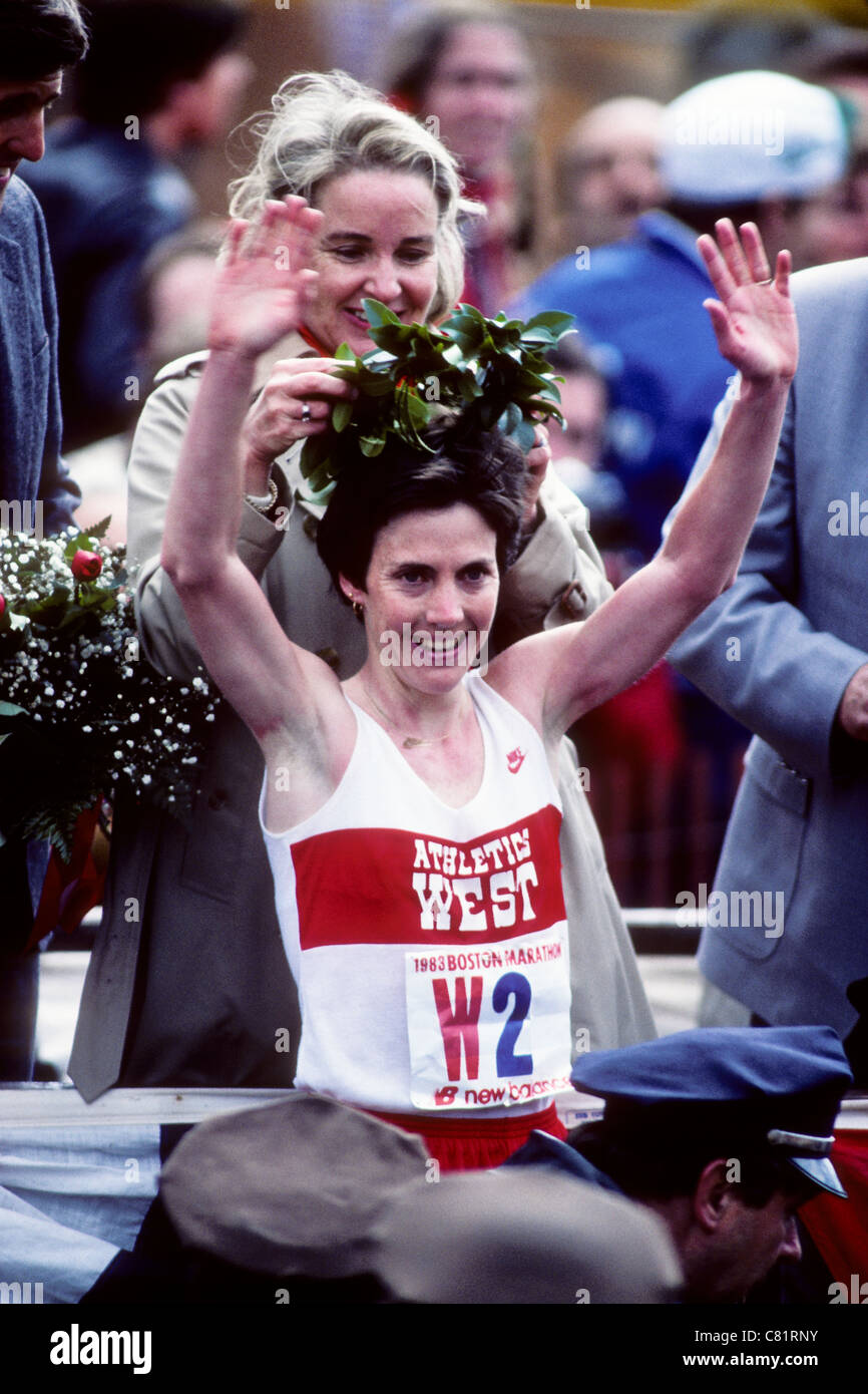 Joan Benoit Gewinner des Boston-Marathons 1983 Stockfoto