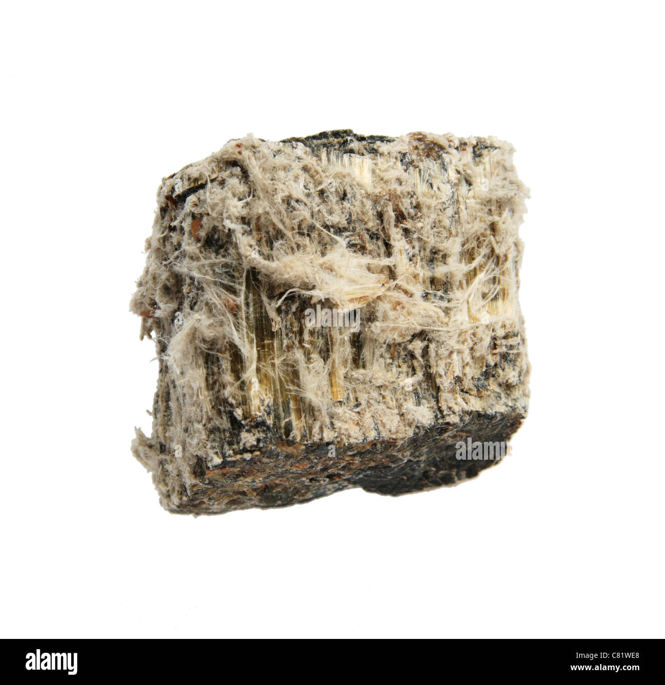 Rock-Probe von Mineral Asbest isoliert auf weiss Stockfoto