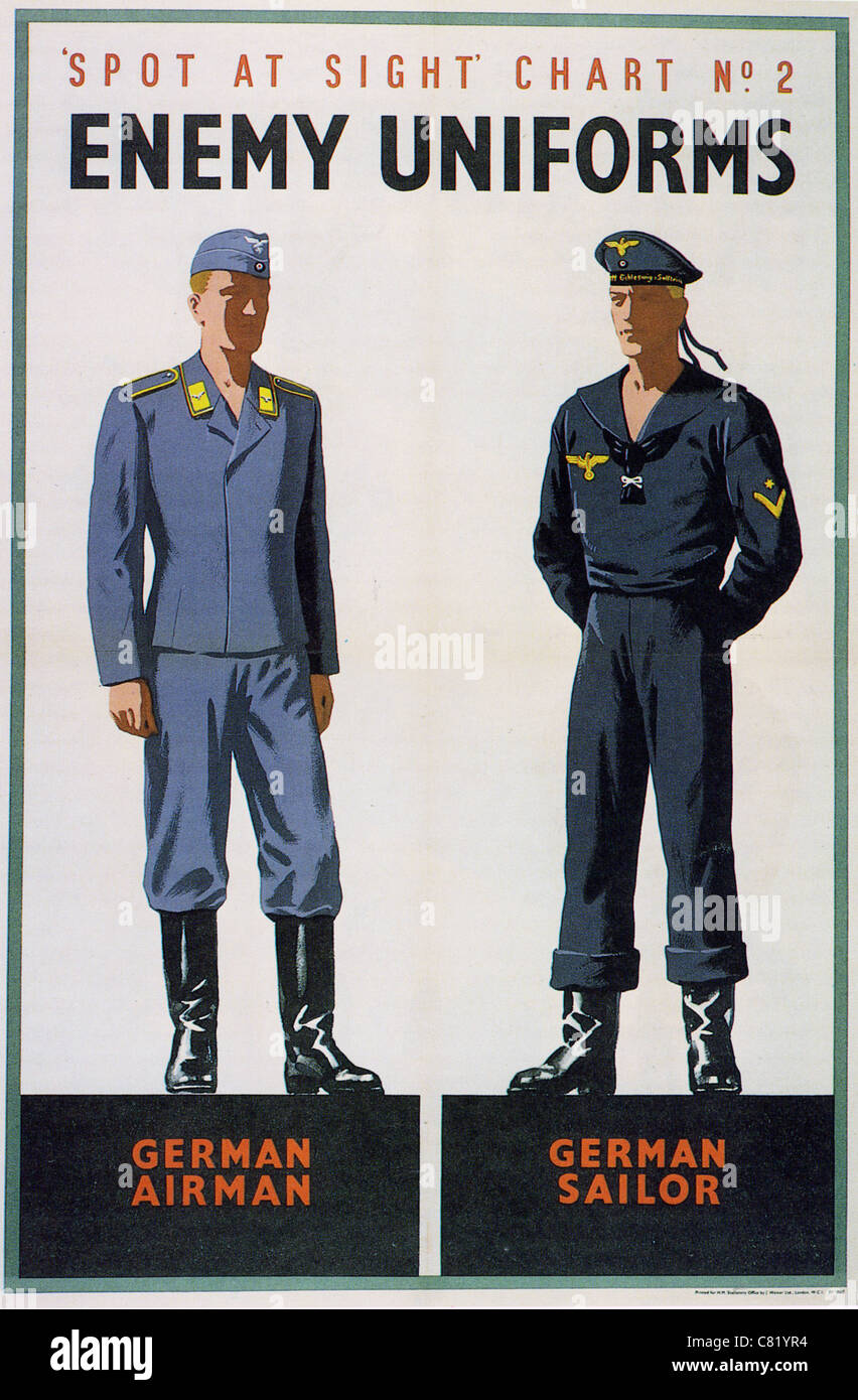 Vor Ort auf den Blick Diagramm Nr. 2 Feind Uniformen - britischen WW2-Plakat Stockfoto