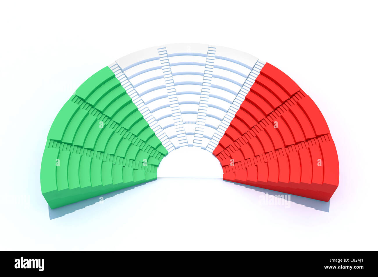 3D Parlament mit Farben der italienischen Flagge Stockfoto