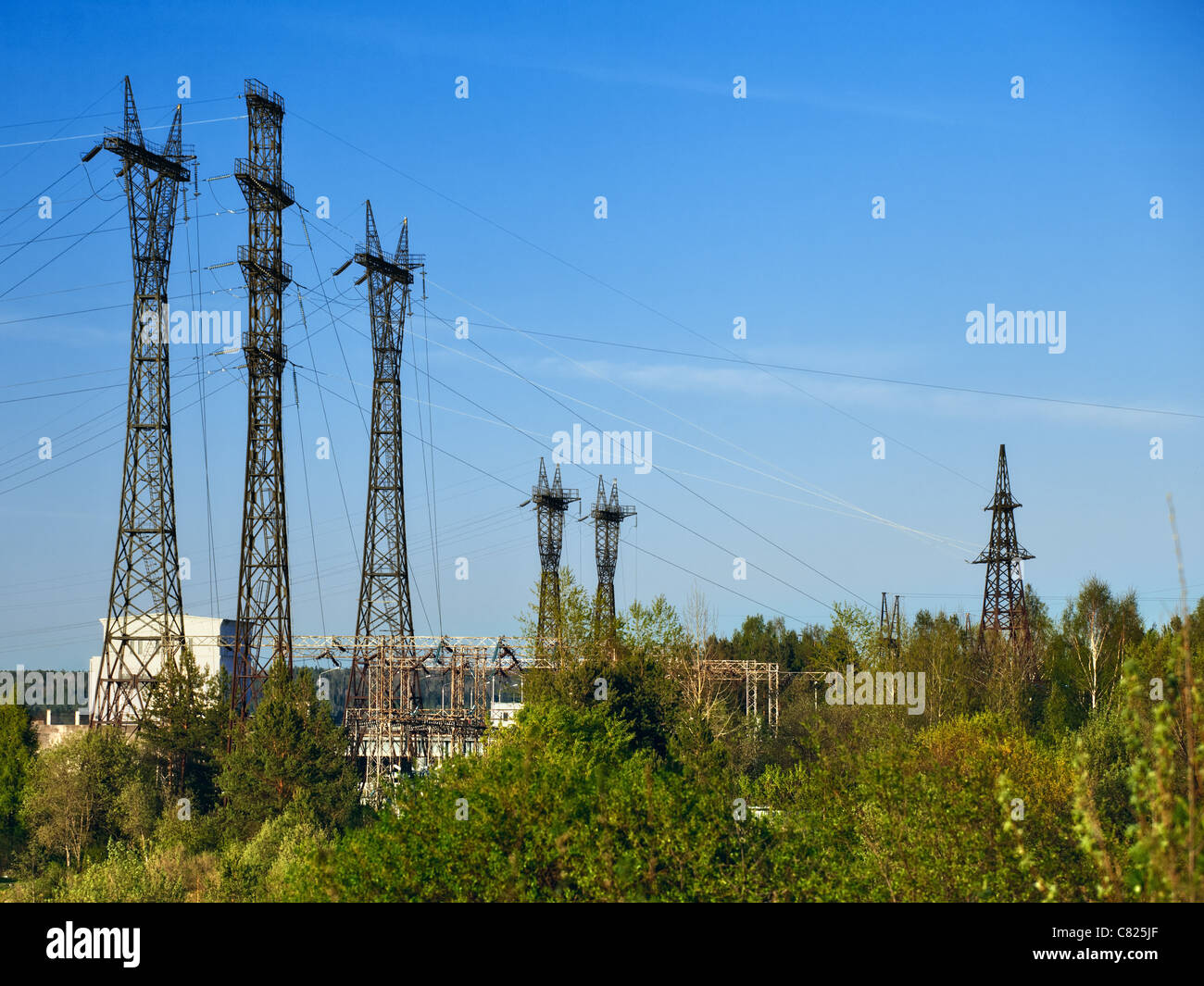 Kraftwerk für die elektrotechnische Industrie im Wald Stockfoto