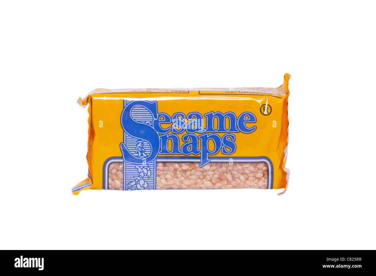 Eine Packung Kekse von Sesam Samen auf einem weißen Hintergrund Sesam rastet Stockfoto