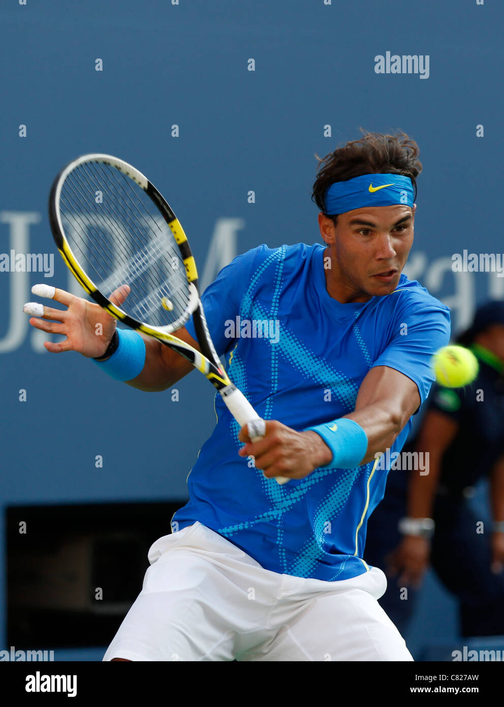 Rafael Nadal aus Spanien in Aktion bei den US Open 2011 Stockfoto