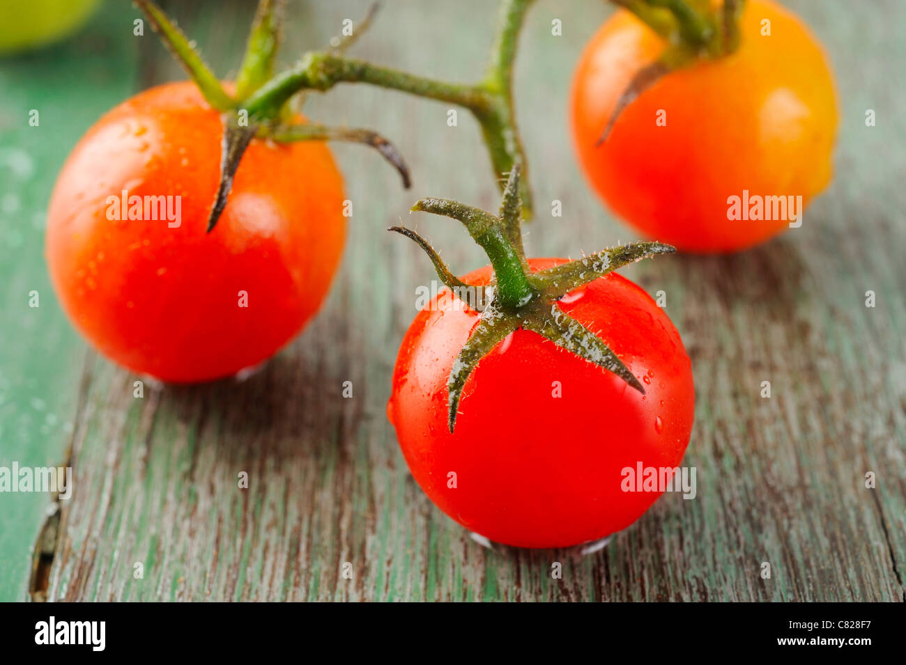 Tomaten auf Holz Stockfoto