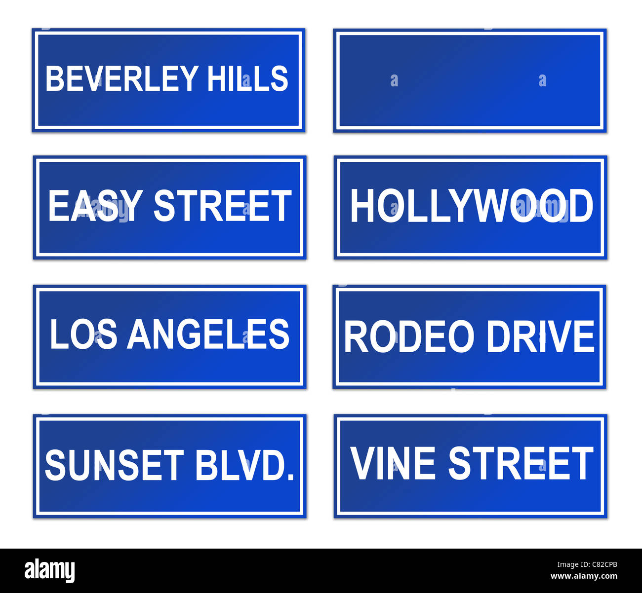 Reihe von berühmten Los Angeles Street oder Verkehrszeichen; in weißen Hintergrund isoliert. Stockfoto