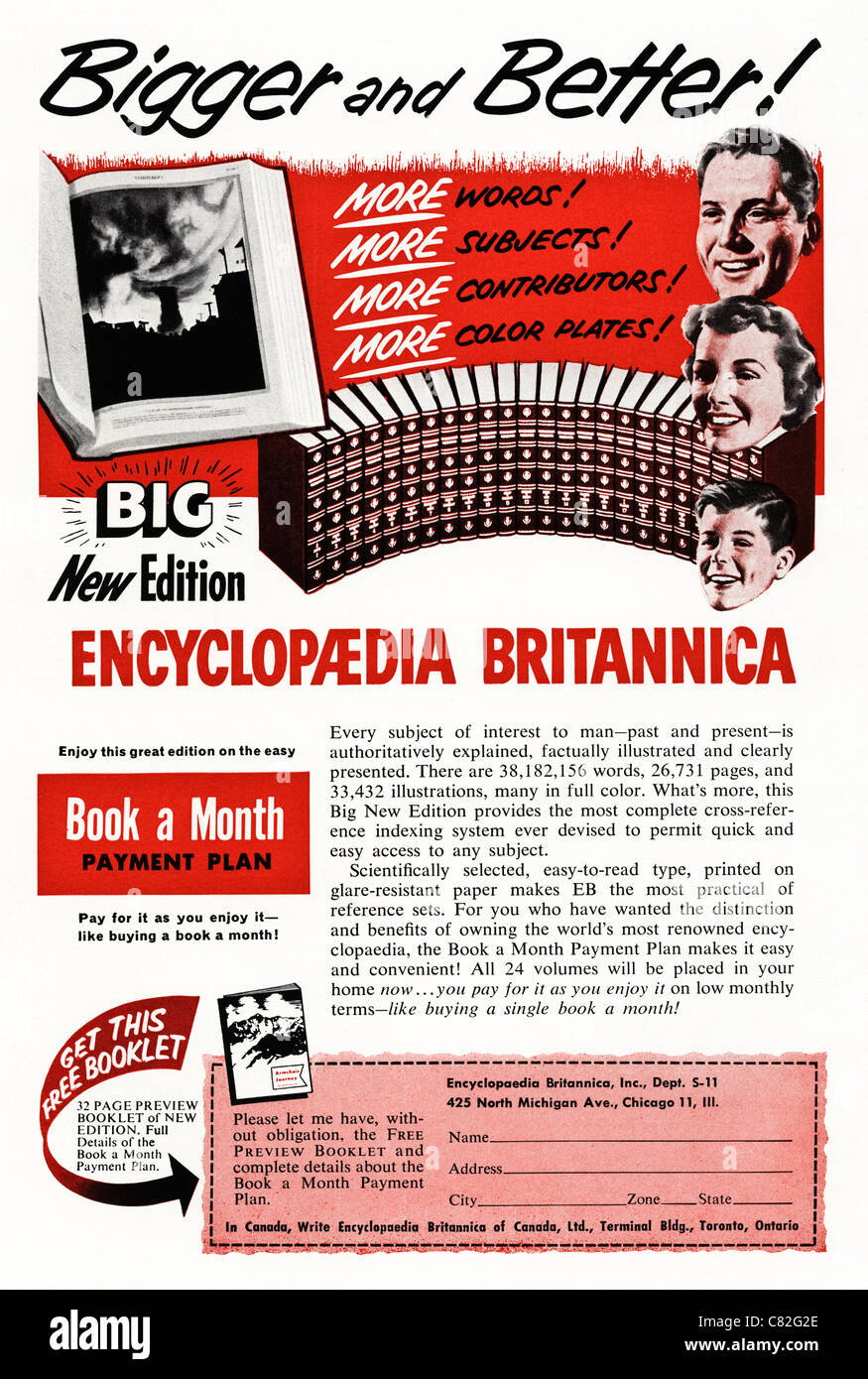 Amerikanischen Magazin Werbung ca. 1954 Werbung ENCYCLOPEDIA BRITANNICA Stockfoto