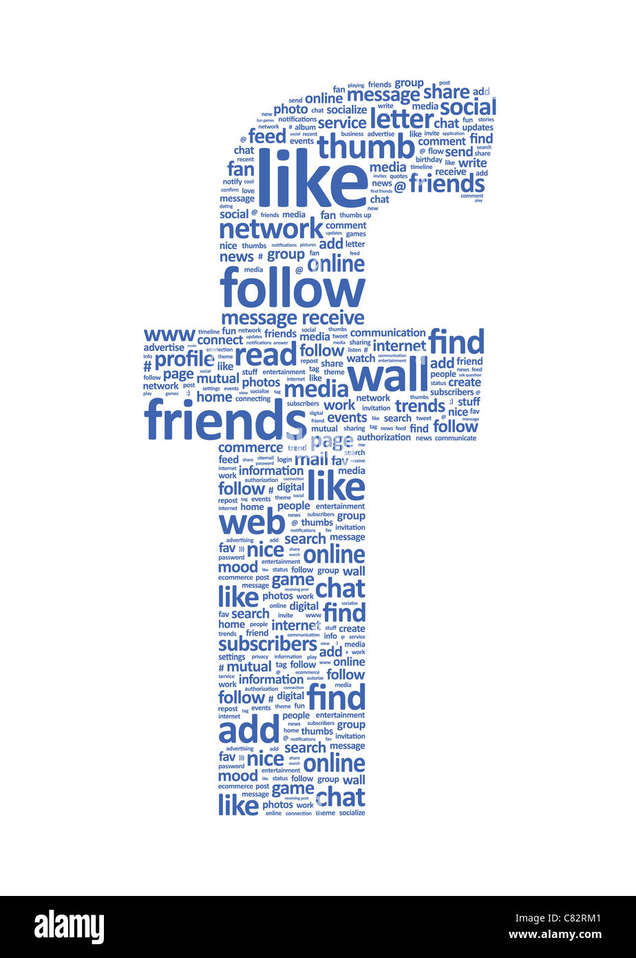 Facebook-Logo die Worte auf social-Media Themen besteht. Isoliert auf weiss. Stockfoto