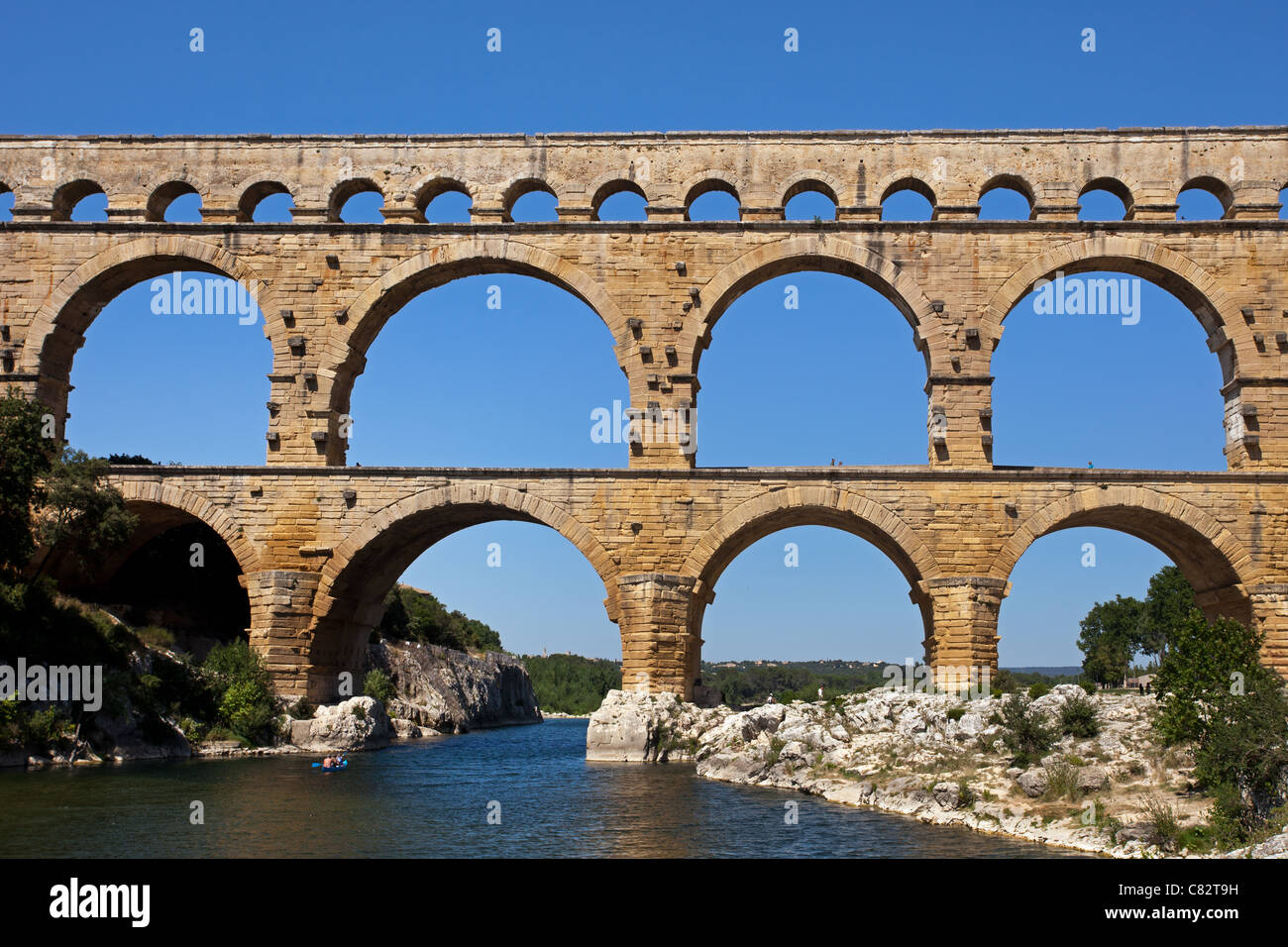 Pont du Gard: römischer Aquädukt Brücke Stockfoto