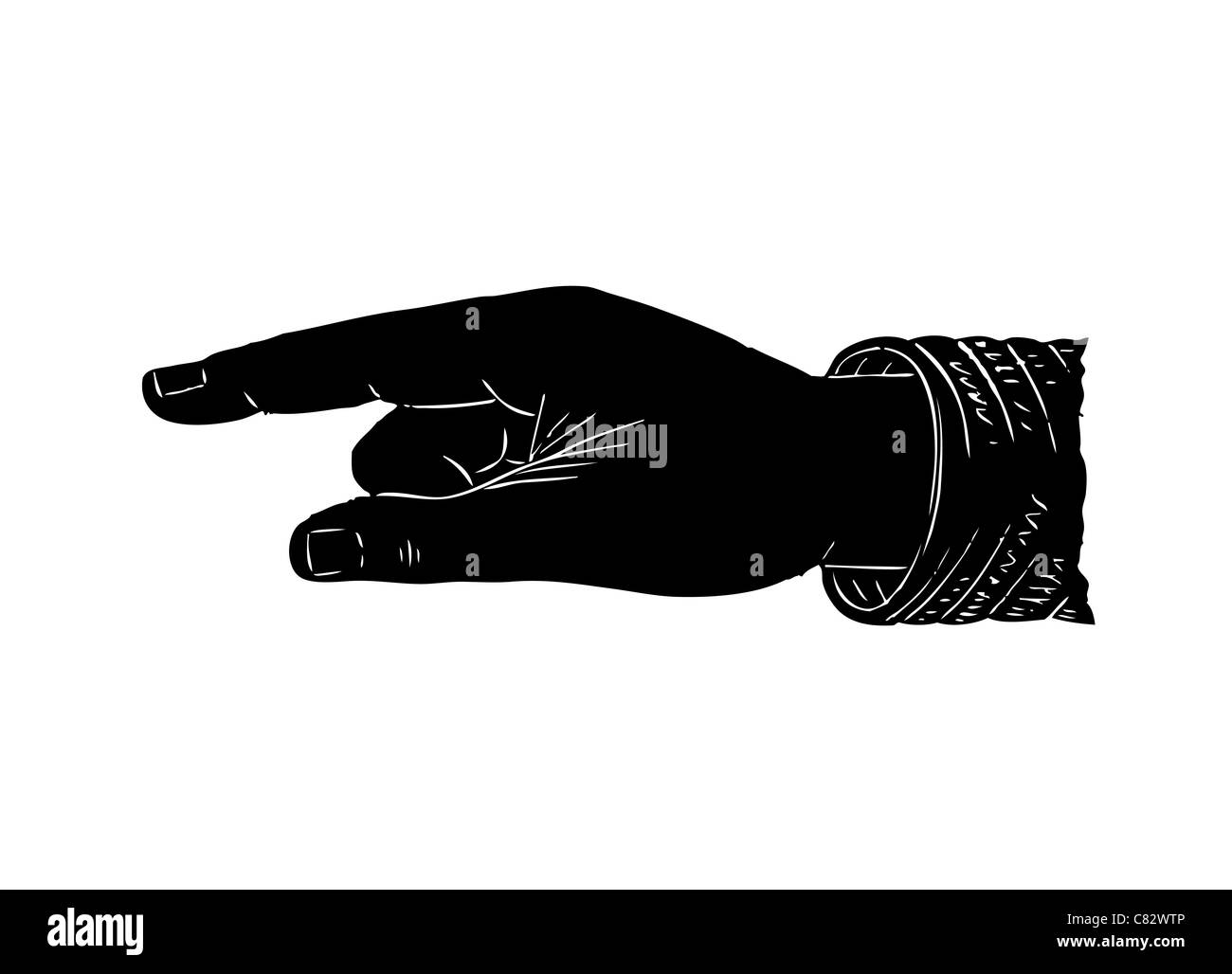 Altes Symbol der Vektor von Hand mit Zeigefinger in schwarz / weiß Stockfoto