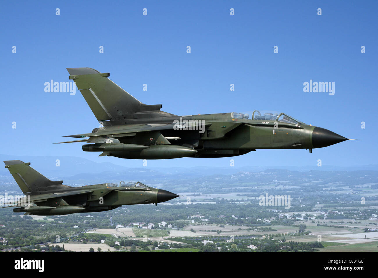 Zwei grüne Kampfjets Stockfoto