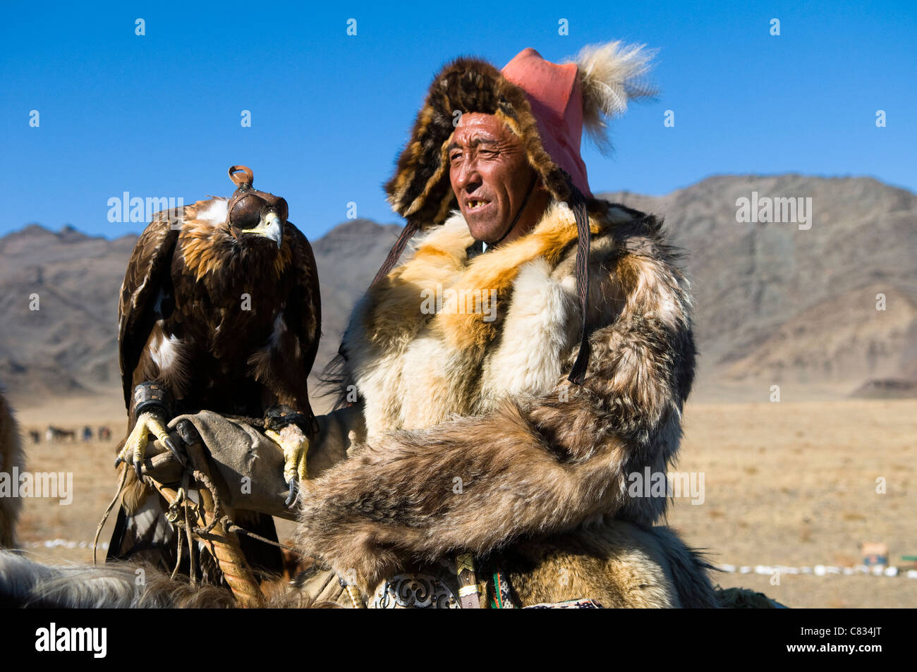 Kasachische Adler Jäger. Stockfoto