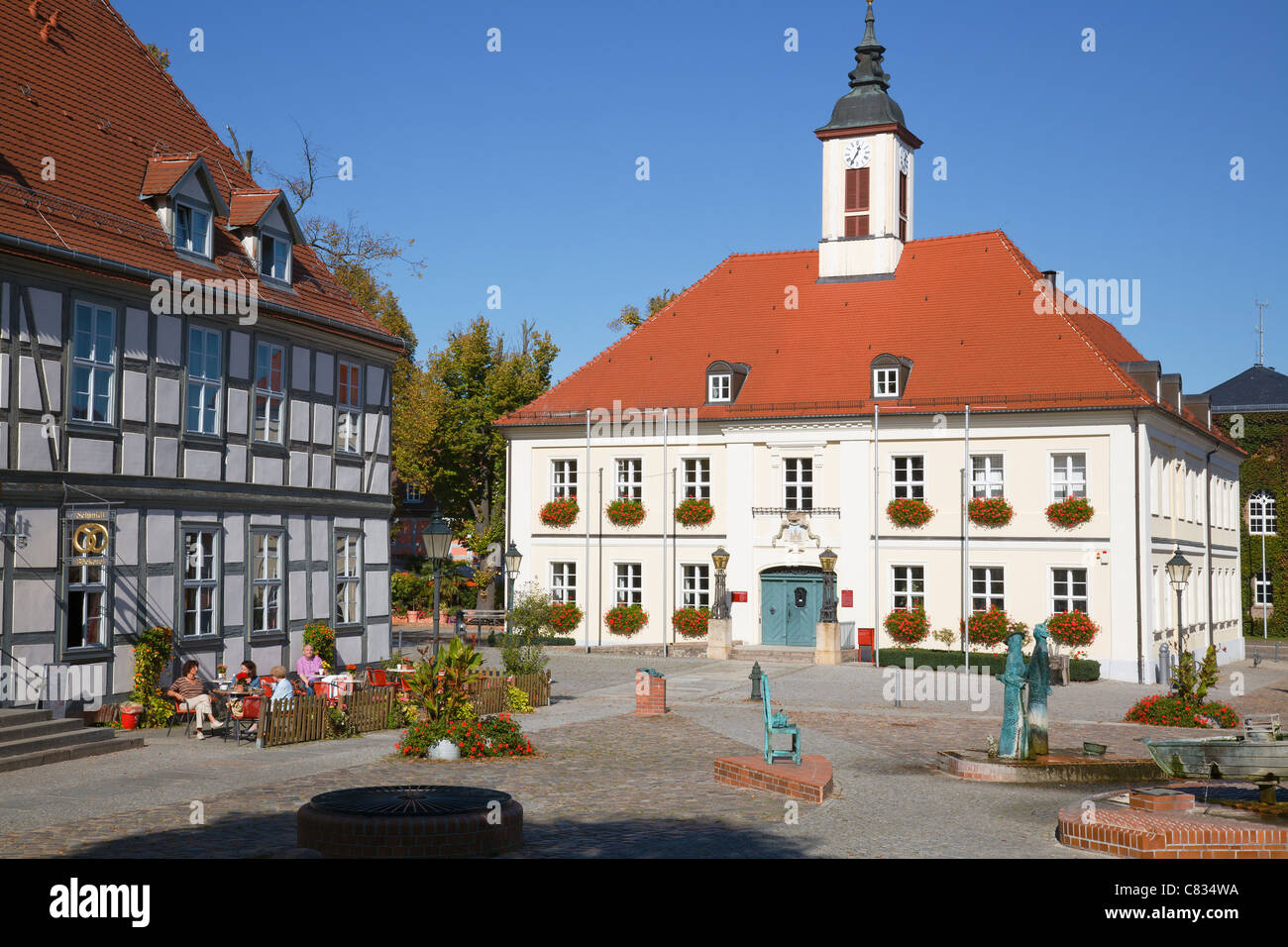 Marktplatz, Angermuende, Brandenburg, Deutschland Stockfoto