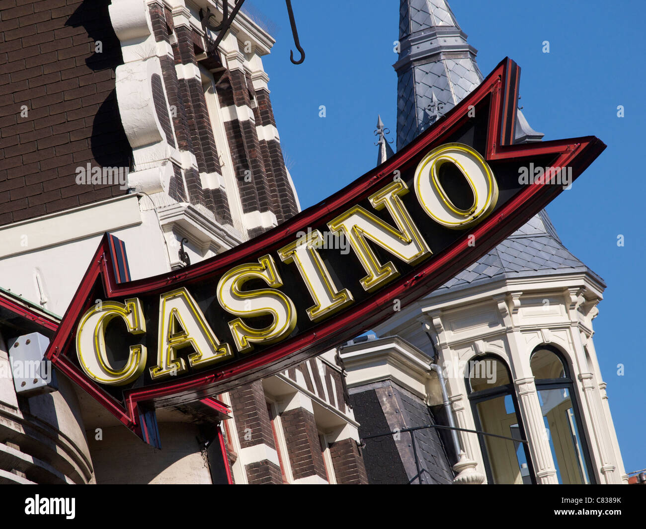 Pfeil geformt Casino Schilder, Amsterdam, Niederlande Stockfoto