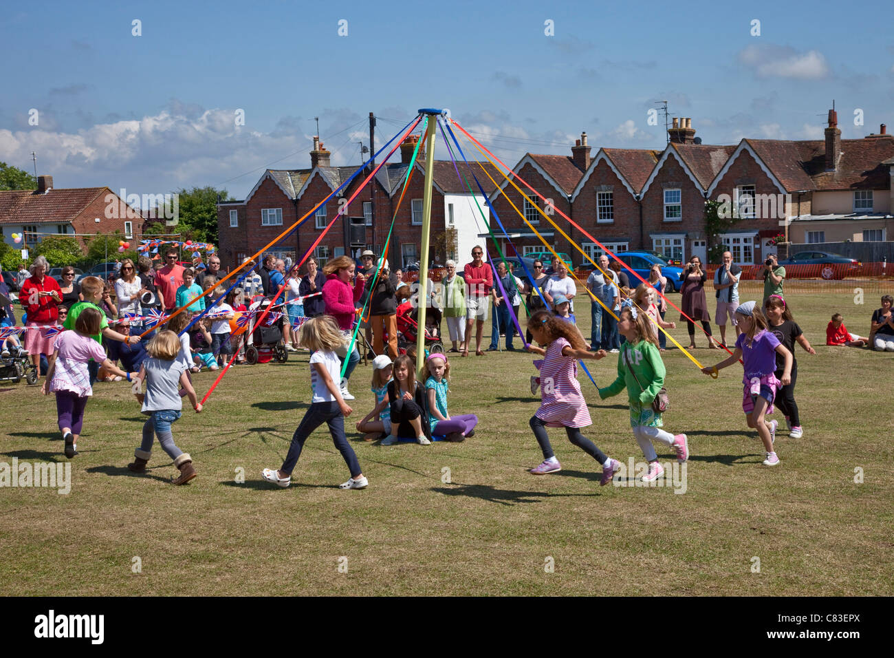 Maibaum Tanz, Ringmer, Sussex, England Stockfoto