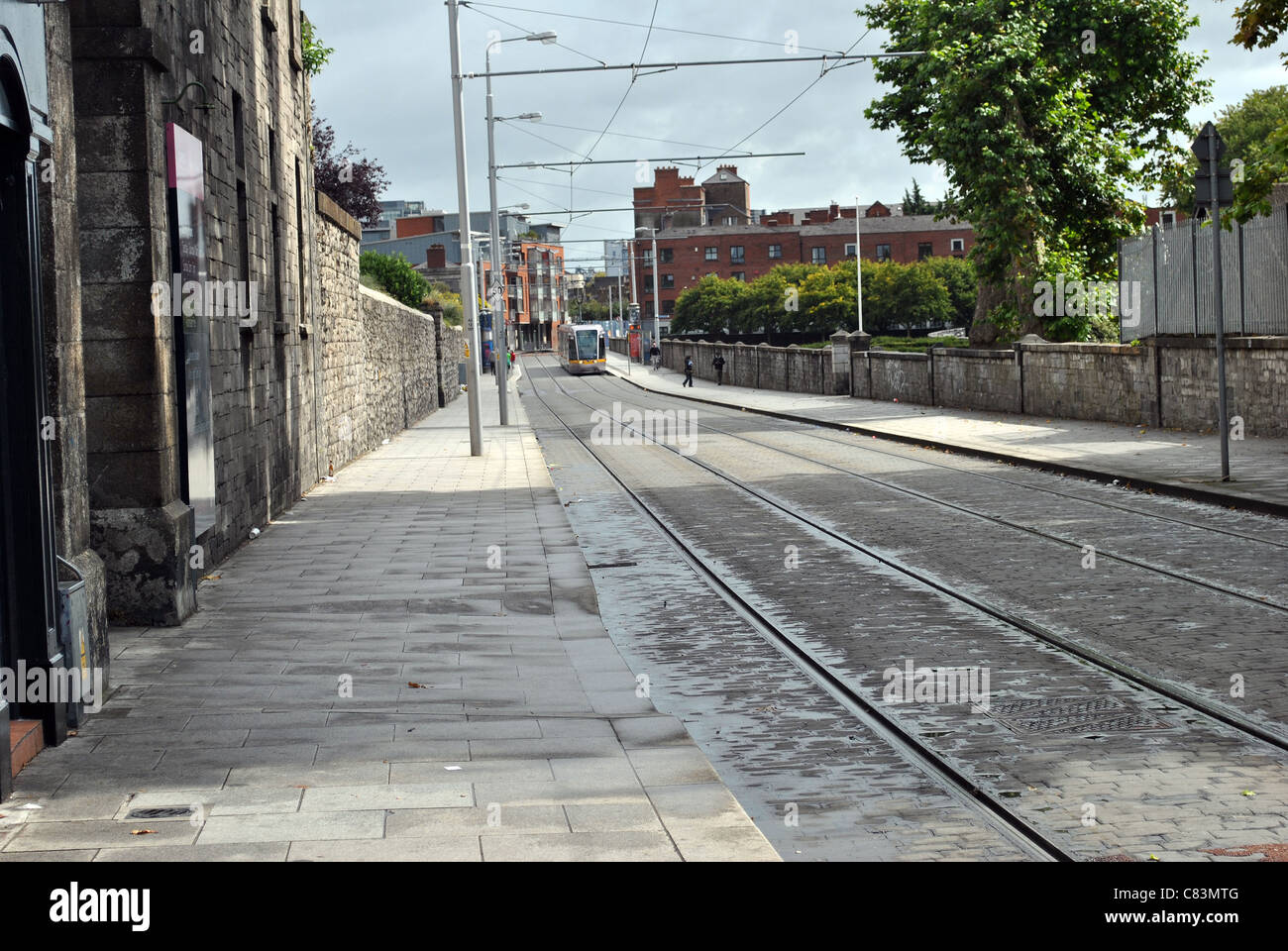 LUAS Eisenbahnlinien in Dublin Irland Stockfoto