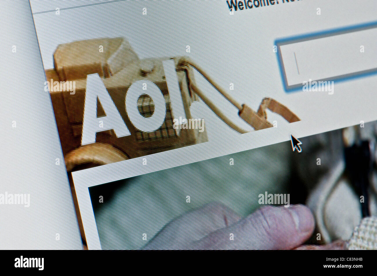 Nahaufnahme von der AOL-Logo, wie auf ihrer Website zu sehen. (Nur zur redaktionellen Verwendung: print, TV, e-Book und redaktionelle Webseite). Stockfoto