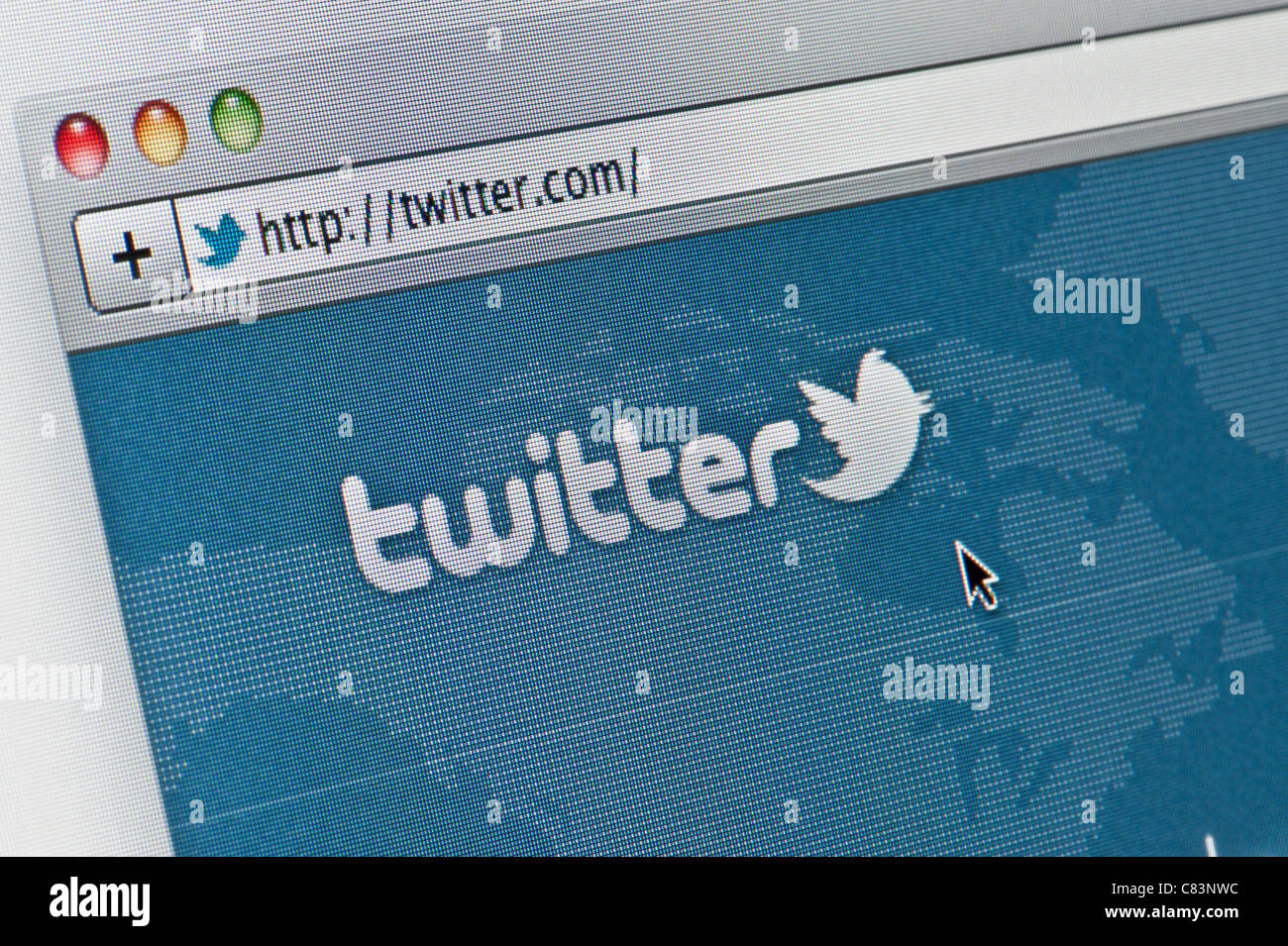Nahaufnahme von der Twitter-Homepage, wie auf ihrer Website zu sehen. (Nur zur redaktionellen Verwendung: print, TV, e-Book und redaktionelle Webseite). Stockfoto