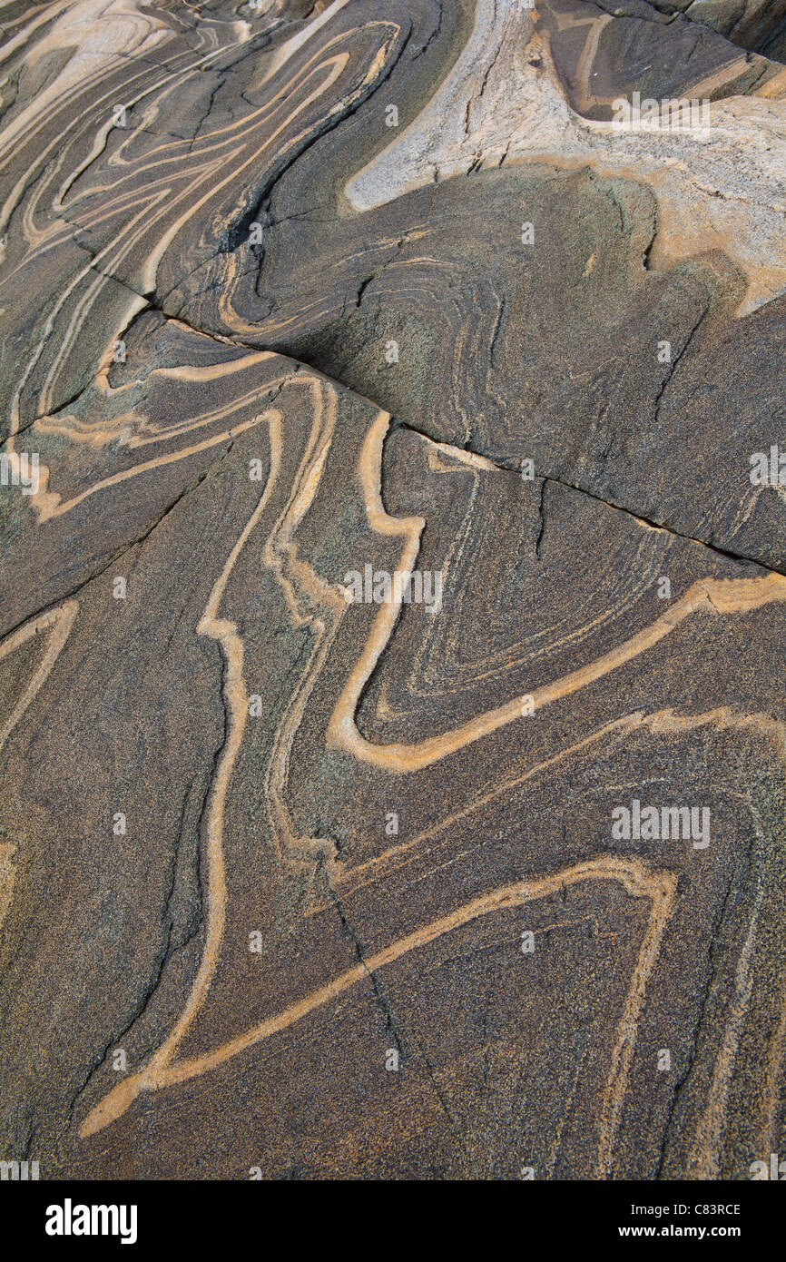 Geologische Gesteinsformationen bei Fuglevik am Oslofjord in Moss kommune, Østfold, Norwegen, Skandinavien. Stockfoto