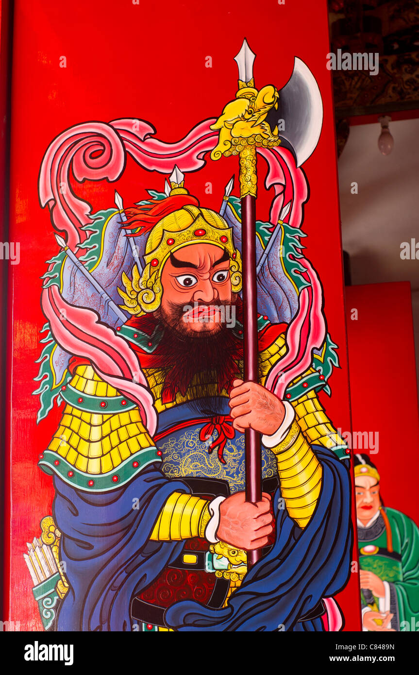 Eine Reihe von "Tür-Götter" Zahlen Zeichnungen an Türen, des Bösen fern zu halten. Foto ist bei Ong Kongsi in Penang, Malaysia. Stockfoto