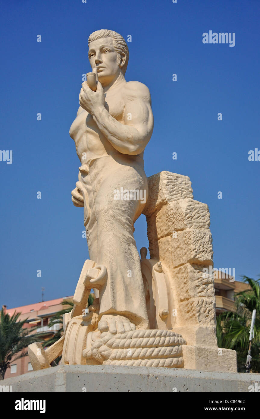 Fischer-Statue im Hafen, Benicarló, Costa del Azahar, Provinz Castellón, Valencia, Spanien Stockfoto