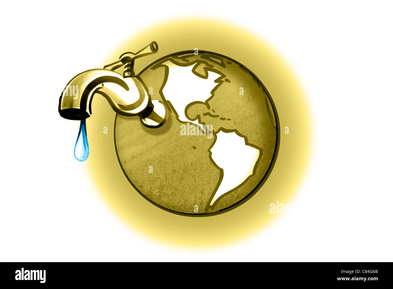 Erde mit tropfenden Wasserhahn Stockfoto