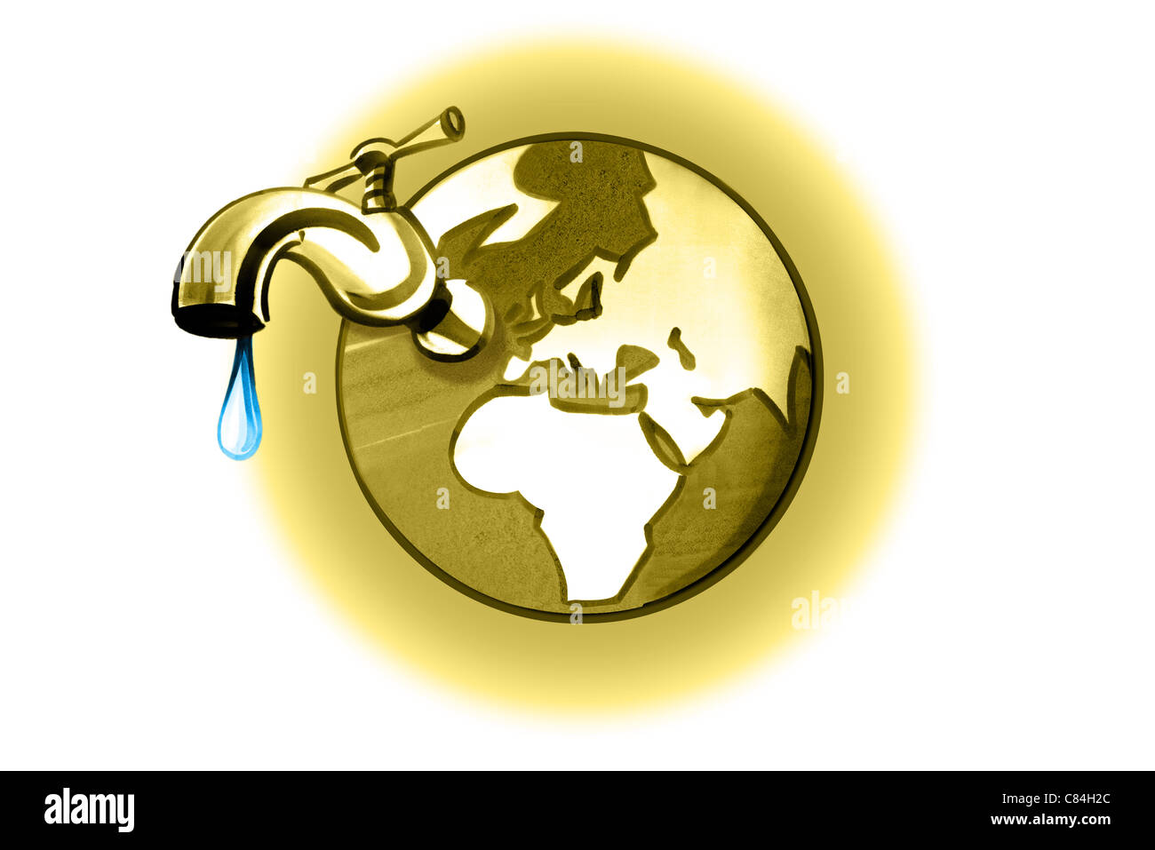 Erde mit tropfenden Wasserhahn Stockfoto