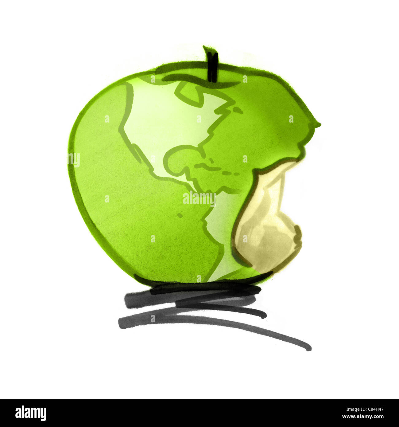 Globus in Form von Apfel, Biss auf Südamerika Kontinent fehlt Stockfoto
