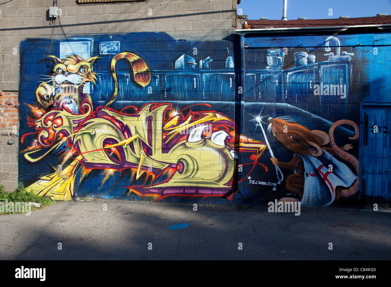 Graffiti an leer stehenden Gebäude Detroit Michigan USA Stockfoto