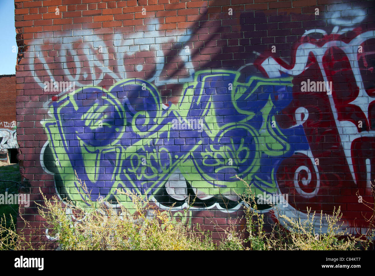 Graffiti an leer stehenden Gebäude Detroit Michigan USA Stockfoto