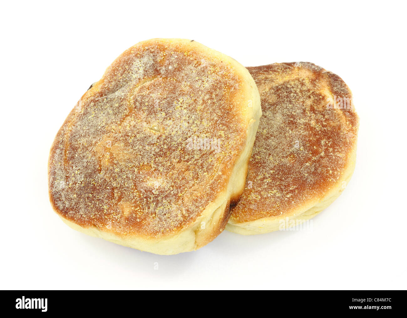 Rosinen-Muffins auf weißem Hintergrund Stockfoto