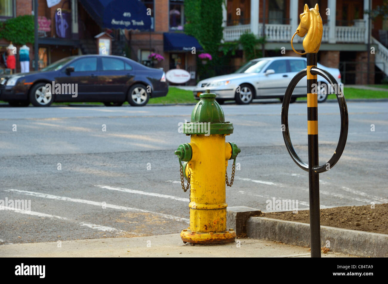 Saratoga Springs - die Stadt der bemalten Pferde, New York NY Stockfoto