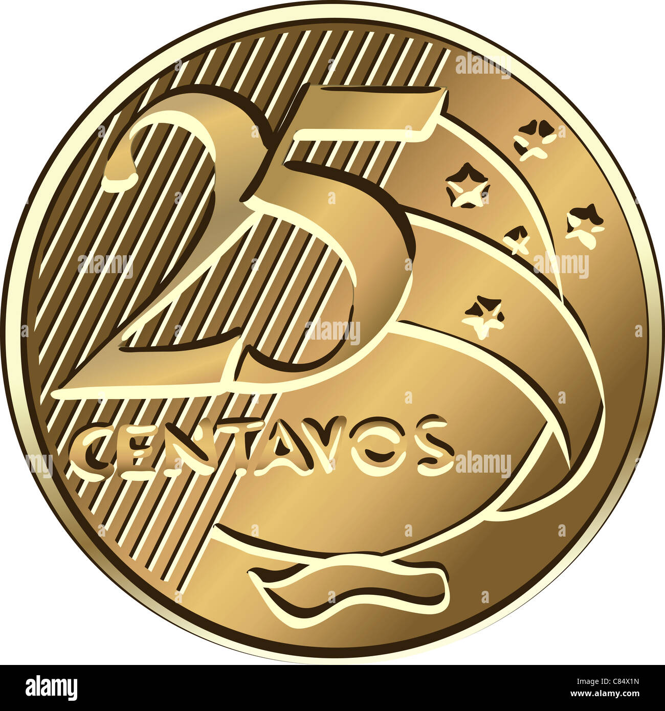 Brasilianische Geld, fünfundzwanzig Centavo Bronze Münze Stockfoto