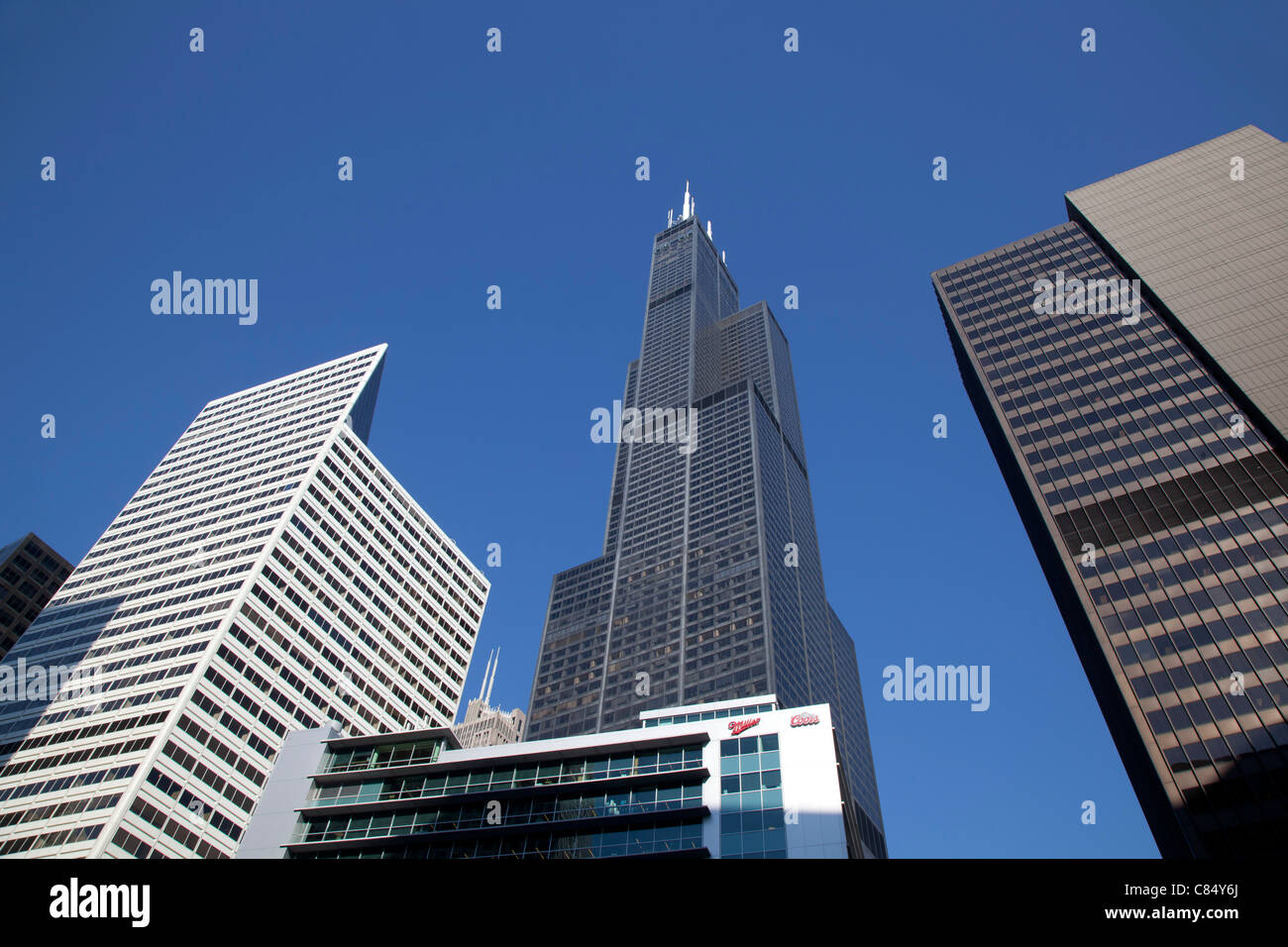 Chicago, Illinois - der Willis Tower genannt früher Sears Tower. Es ist das höchste Gebäude in den Vereinigten Staaten. Stockfoto