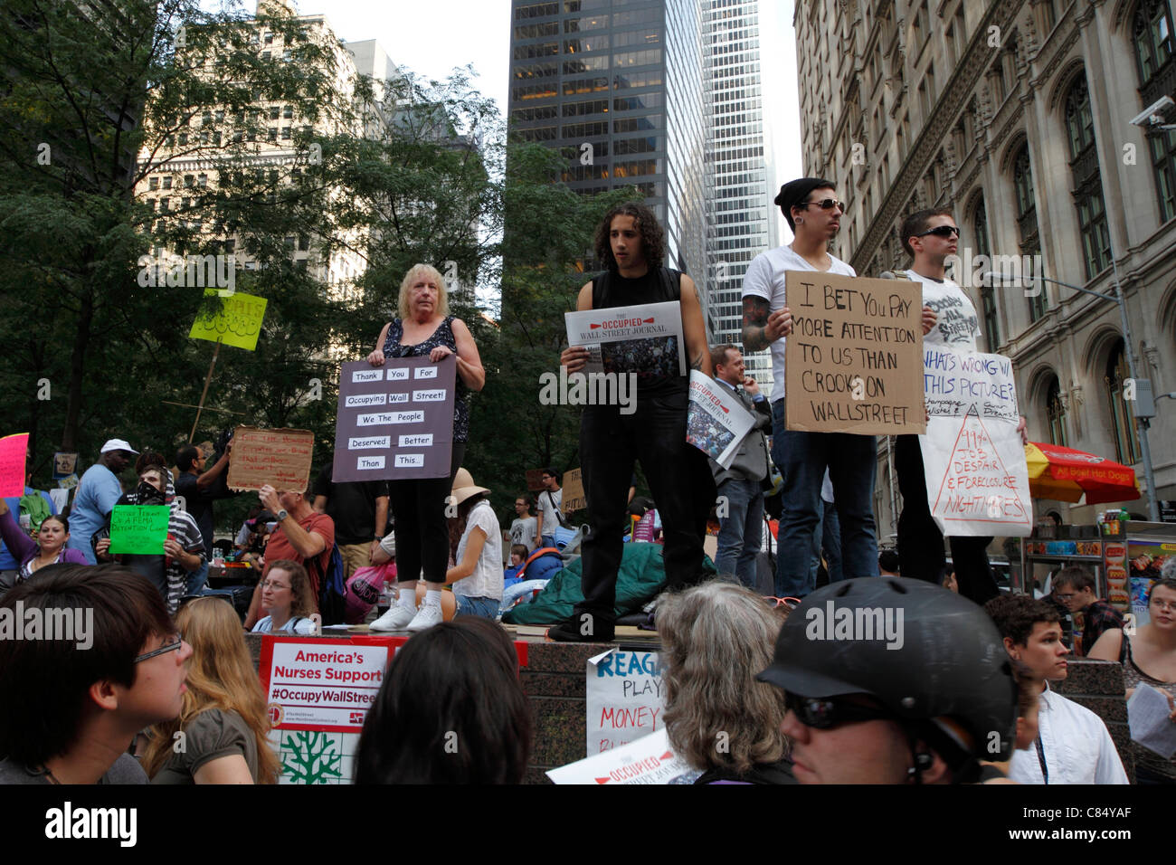 Occupy Wall Street - Demonstranten im Zuccotti Park in New York City Stockfoto