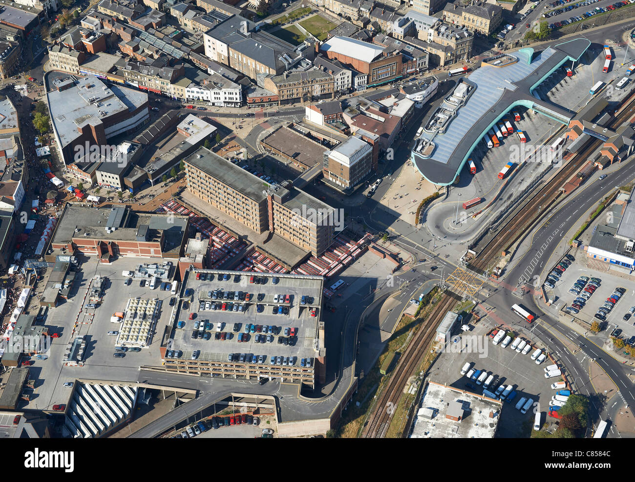 Barnsley Stadtzentrum aus der Luft, South Yorkshire, Nordengland Stockfoto