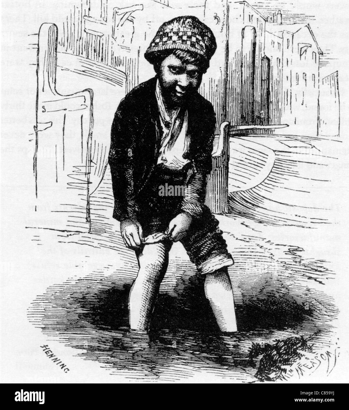 VIKTORIANISCHE MUDLARK Kind Scavenger von 1851 Ausgabe Henry Mayhews Buches London Labour and London Poor Stockfoto