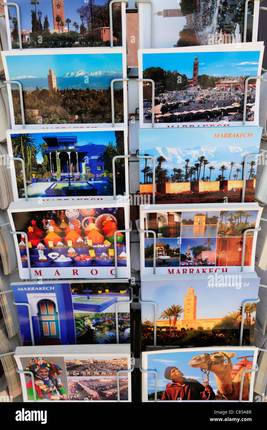 Postkarten von Marrakesch, Marrakech, Marokko Stockfoto