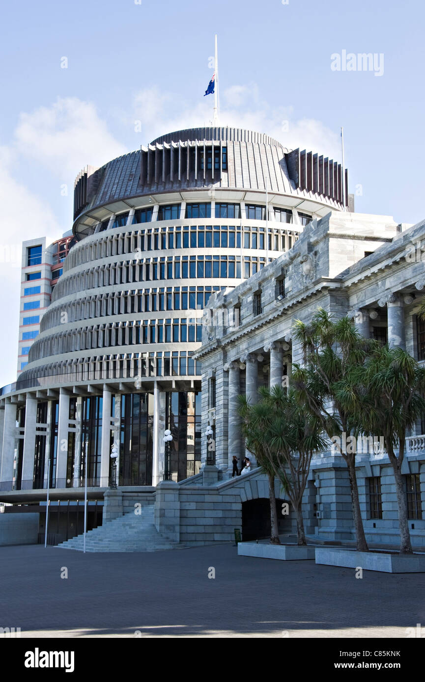 Der Bienenstock und Parlamentsgebäude in Wellington City Nordinsel Neuseeland Stockfoto