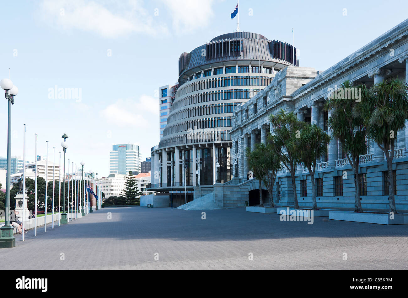 Der Bienenstock und Parlamentsgebäude in Wellington City Nordinsel Neuseeland Stockfoto