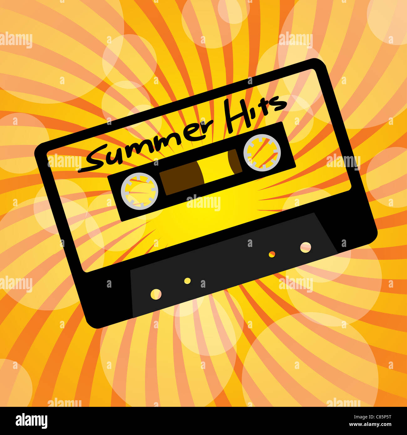 Sommerfest-Hintergrund - Retro-Audio-Kassette auf Sonnenstrahlen Stockfoto