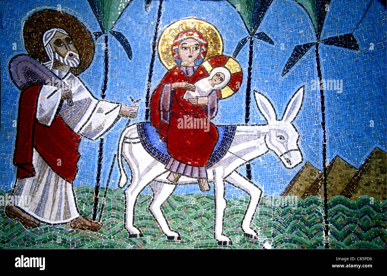 Modernes Mosaik der Heiligen Familie, Reisen in Ägypten Stockfoto