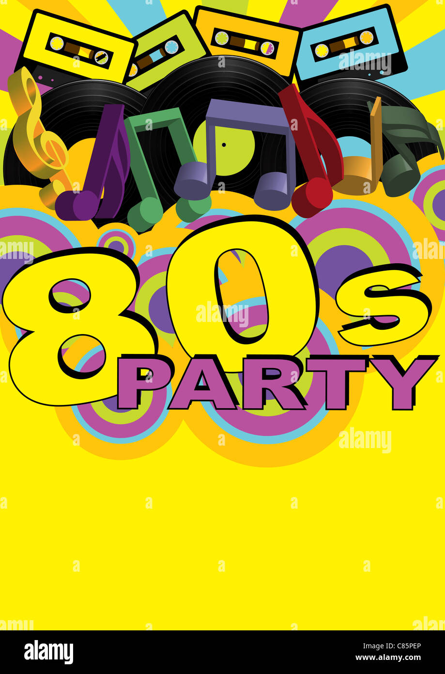 Retro-Party Hintergrund - Audio Kassette Kassetten und Schallplatten Stockfoto