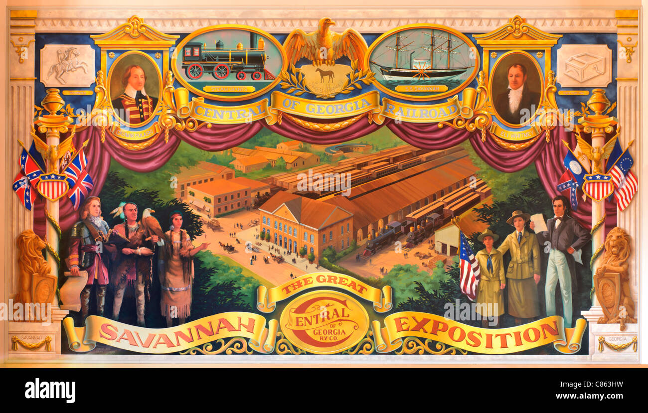 Im Zentrum von Savannah Georgia Mural, Roundhouse Museum Stockfoto