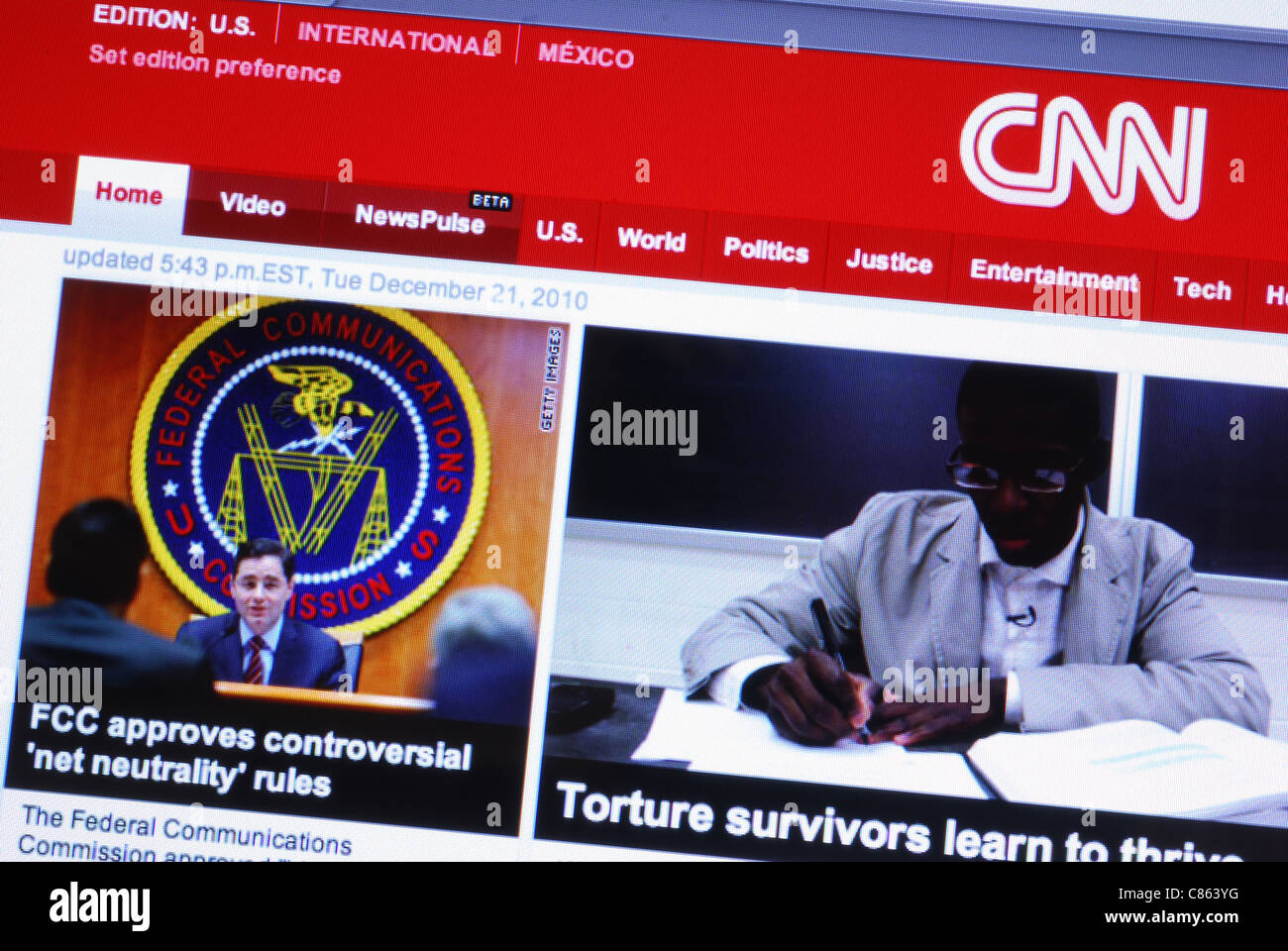 Geschichten über net Neutralität und Folter Überlebenden auf CNN-Startseite Stockfoto
