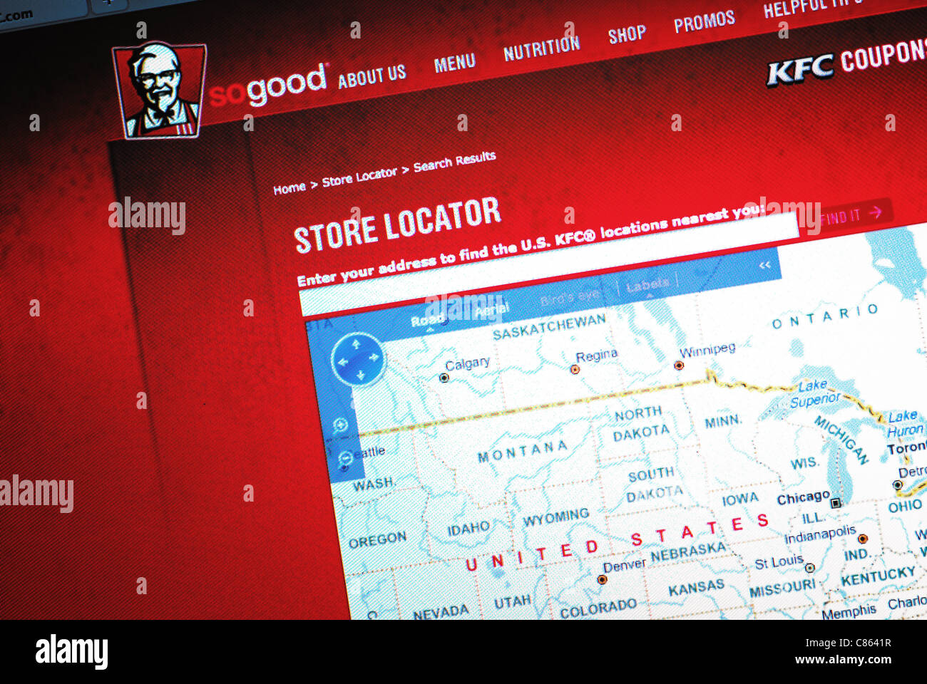 Locator-Karte zu speichern, auf Kentucky Fried Chicken-website Stockfoto