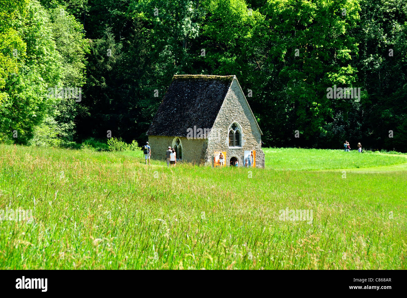 Kapelle St. Céneri am St Céneri le Gérei (Orne, Normandie, Frankreich). Stockfoto